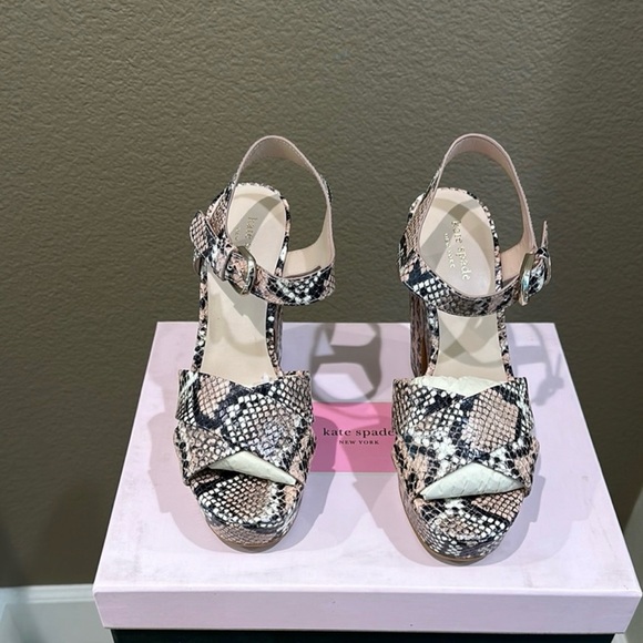 NWT Kate Spade Leather Snakeskin Platform Sandals - Picture 2 of 9